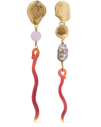 Leigh Miller Gold Plated Pearl Amethyst And Glass Earrings