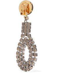 Marni Gold Tone Crystal And Leather Clip Earrings