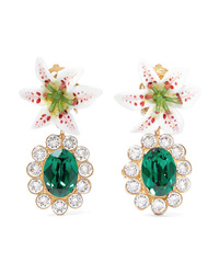 Dolce & Gabbana Lilium Gold Tone Resin And Crystal Clip Earrings