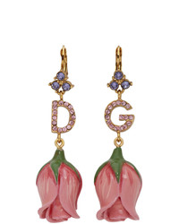 Dolce And Gabbana Pink Logo Rose Bud Earrings