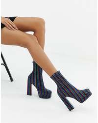 Multi colored Elastic Ankle Boots