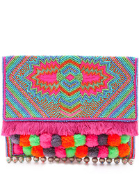 Multi colored Embellished Canvas Clutch