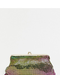 Reclaimed Vintage Inspired Iridescent Metallic Clutch Bag With Clasp