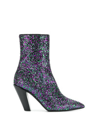 Multi colored Embellished Leather Ankle Boots