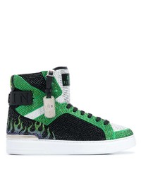 Multi colored Embellished Leather High Top Sneakers