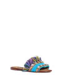 Multi colored Embellished Straw Flat Sandals