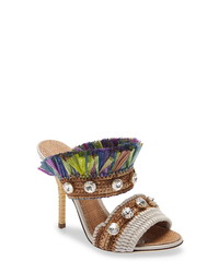 Dolce & Gabbana Raffia Fringe Crystal Embellished Sandal