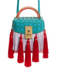 Multi colored Embellished Suede Crossbody Bag