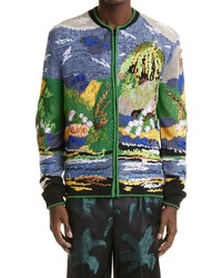 Saint Laurent Teddy Embroidered Tropical Jacquard Sweater Jacket