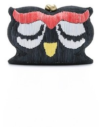 Serpui Marie Embroidered Owl Clutch