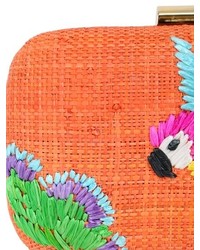 Serpui Marie Macaw Embroidered Straw Clutch