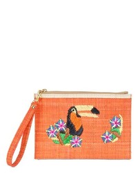 Serpui Marie Toucan Embroidered Straw Pouch