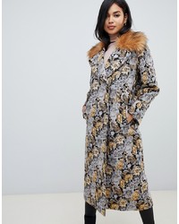 Multi colored Embroidered Fur Collar Coat