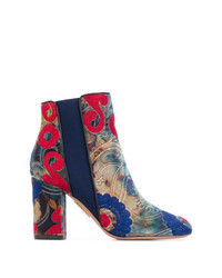 Multi colored Embroidered Velvet Ankle Boots