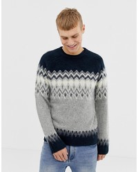 Pier One Fair Isle Jumper In Navy And Grey