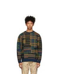 Beams Plus Multicolor Jacquard Patchwork Sweater