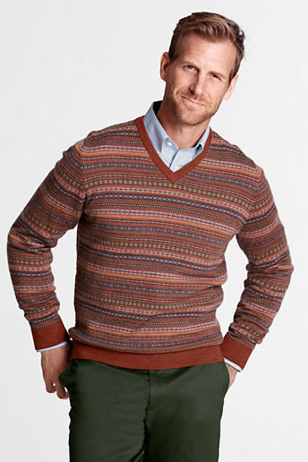 Lands' End Regular Merino Wool Fair Isle V Neck Sweater | Where to buy ...