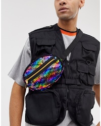 ASOS DESIGN Cross Body Oval Bum Bag With Multi Colour Sequins