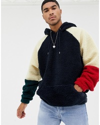 ASOS DESIGN Oversized Hoodie With Colour Blocking In Borg