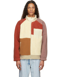 Helmut Lang Red Off White Patchwork Fleece Sweatshirt