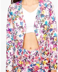 Daisy Street Blazer In Multi Floral With Zip Detail