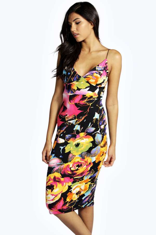 plunge midi bodycon dress