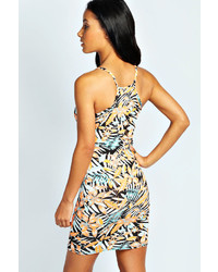 Boohoo Kiera Tropical Print Strappy Bodycon Dress