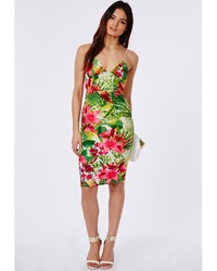 Missguided Mardella Tropical Print Strappy Midi Dress