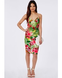 Missguided Mardella Tropical Print Strappy Midi Dress