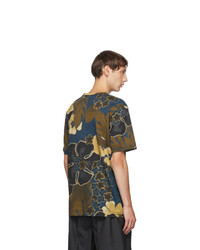 Dries Van Noten Khaki And Navy Flower Round Neck T Shirt