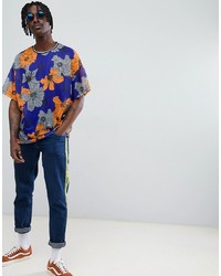 ASOS DESIGN Oversized T Shirt With Floral All Over Mesh And Tipped Rib