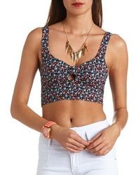 Charlotte Russe Floral Print Bow Front Crop Top