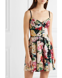 Dolce & Gabbana Pleated Floral Print Cotton Blend Mini Dress
