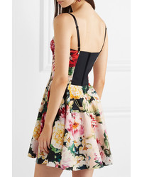 Dolce & Gabbana Pleated Floral Print Cotton Blend Mini Dress