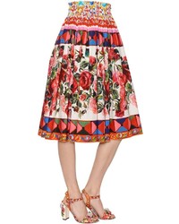 Dolce & Gabbana Floral Printed Cotton Poplin Midi Skirt