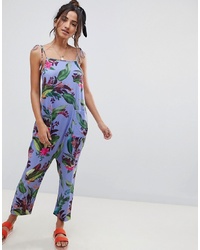ASOS DESIGN Jersey Minimal Jumpsuit With Ties In Tropical Floral