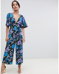 ASOS DESIGN Tea Jumpsuit With Empire Seam And Flutter Sleeve In Floral Print
