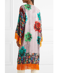 Etro Fringed Floral Print Satin Jacquard Kimono