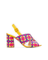 Multi colored Floral Leather Heeled Sandals