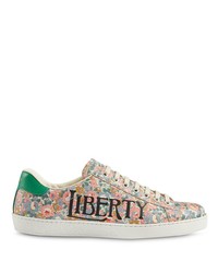 Multi colored Floral Leather Low Top Sneakers
