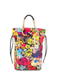Multi colored Floral Leather Tote Bag