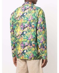 813 Floral Foliage Print Linen Shirt