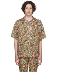 Multi colored Floral Linen Short Sleeve Shirt