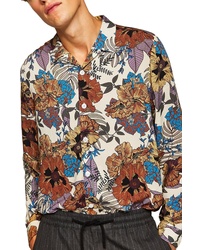Topman Floral Wing Collar Classic Fit Shirt