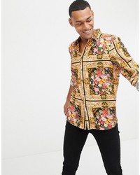 ASOS DESIGN Regular Fit Floral Baroque Print Shirt In Viscose