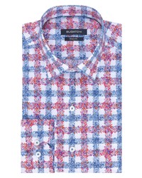 Bugatchi Shaped Fit Floral Check Stretch Button Up Shirt