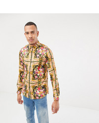 ASOS DESIGN Tall Regular Fit Floral T Print Shirt In Viscose