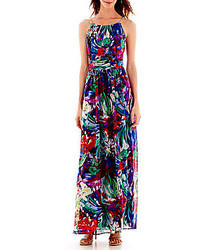 Sangria Ombre Floral Print Halter Maxi Dress