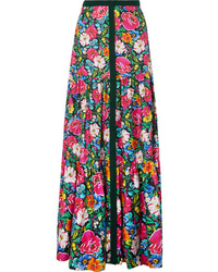Mary Katrantzou Parakeet Floral Print Silk Twill Maxi Skirt