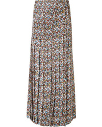 Victoria Beckham Pleated Floral Print Metallic Chiffon Maxi Skirt